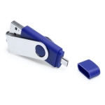 Pens USB corporativas alongadas conector telemóvel Techmate OTG cor azul