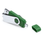 Pens USB corporativas alongadas conector telemóvel Techmate OTG cor verde