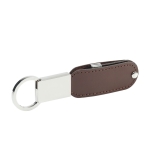 Porta-chaves USB personalizado de pele com sistema giratório Leather cor castanho