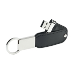 Porta-chaves USB personalizado de pele com sistema giratório Leather cor preto