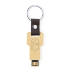 Pen USB personalizada ecológica em forma de chave e porta-chaves Key cor natural