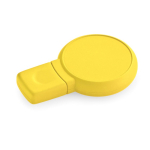 Pen USB corporativa, original design circular e acabamento de borracha cor amarelo