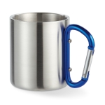 Canecas de aço inox com asa de mosquetão colorida 220ml Metalhook cor azul