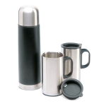 Termo publicitário de aço com 500ml e duas chávenas de 220ml Mug Set cor preto