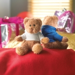 Ursinho de peluche promocional com camisola colorida Teddy cor branco vista conjunto