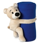 Manta polar personalizada infantil com peluche em forma de ursinho cor azul