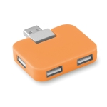 Hub personalizado barato de plástico com 4 portas USB Cuadrado cor cor-de-laranja