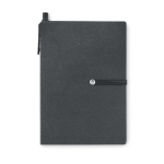 Conjunto com caderno de papel reciclado, adesivos e caneta EcoSet cor preto