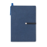 Conjunto com caderno de papel reciclado, adesivos e caneta EcoSet cor azul