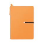 Conjunto com caderno de papel reciclado, adesivos e caneta EcoSet cor cor-de-laranja