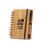 Caderno reciclado com caneta e capa de bambu folhas A5 pautadas Bamboo vista principal