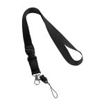 Lanyard de 2 cm de poliéster com minilanyard e fecho Doubleclip Plus cor preto