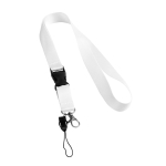 Lanyard de 2 cm de poliéster com minilanyard e fecho Doubleclip Plus cor branco