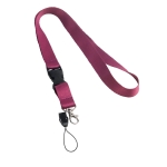 Lanyard de 2 cm de poliéster com minilanyard e fecho Doubleclip Plus cor violeta