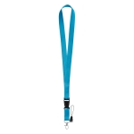 Lanyard de 2 cm de poliéster com minilanyard e fecho Doubleclip Plus cor azul-claro primeira vista