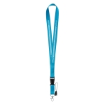 Lanyard de 2 cm de poliéster com minilanyard e fecho Doubleclip Plus cor azul-claro imagem com logo 2