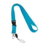 Lanyard de 2 cm de poliéster com minilanyard e fecho Doubleclip Plus cor azul-claro