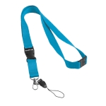 Lanyard de poliéster de 2 cm com fecho de segurança Doubleclip Extra cor azul-claro