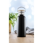 Garrafa personalizada térmica com tampa de bambu com pega 500ml Clip cor preto vista conjunto