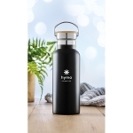 Garrafa personalizada térmica com tampa de bambu com pega 500ml Clip cor preto vista conjunto principal