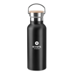 Garrafa personalizada térmica com tampa de bambu com pega 500ml Clip cor preto terceira vista principal