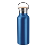 Garrafa personalizada térmica com tampa de bambu com pega 500ml Clip cor azul