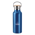 Garrafa personalizada térmica com tampa de bambu com pega 500ml Clip cor azul vista principal