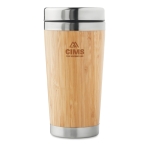 Canecas térmicas personalizadas de aço e bambu 400ml Bamboo cor madeira vista principal segunda vista