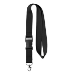 Lanyard promocional barato de poliéster com fivela Regular Plus cor preto