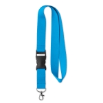 Lanyard promocional barato de poliéster com fivela Regular Plus cor azul-claro