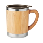 Caneca elegante de aço com revestimento de bambu 300ml Natural cor madeira