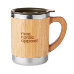 Caneca elegante de aço com revestimento de bambu 300ml Natural cor madeira vista principal