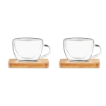 Conjunto 2 chávenas de café pequenas com base de bambu 90ml Espresso cor transparente segunda vista