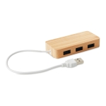 Hub personalizado de três portas USB 2.0 em caixa de bambu Bamboo cor madeira