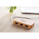 Hub personalizado de três portas USB 2.0 em caixa de bambu Bamboo cor madeira vista conjunto principal