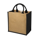 Saco de tote de juta com alças de cordão de algodão Jute Side cor preto