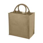 Saco de tote de juta com alças de cordão de algodão Jute Side cor natural