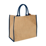 Saco tote de juta com fecho de velcro e alças duplas Jute Edge cor azul