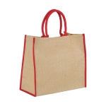 Saco tote de juta com fecho de velcro e alças duplas Jute Edge cor vermelho