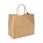 Saco tote de juta com fecho de velcro e alças duplas Jute Edge cor branco