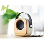 Colunas de som com logotipo, alça e bluetooth 5.0 de bambu Scandinavia cor branco vista conjunto