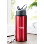 Garrafas metálicas personalizadas com palhinha 600ml Alu Sport cor vermelho vista conjunto principal