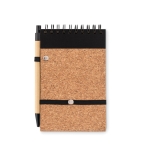 Caderno de bolso sustentável com caneta, folhas A6 pautadas CorkSpiral cor preto segunda vista