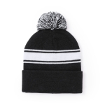 Gorro de inverno personalizado com pompom e detalhe branco PomPom cor preto primeira vista