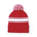 Gorro de inverno personalizado com pompom e detalhe branco PomPom cor vermelho primeira vista