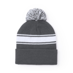 Gorro de inverno personalizado com pompom e detalhe branco PomPom cor cinzento primeira vista