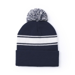 Gorro de inverno personalizado com pompom e detalhe branco PomPom cor azul-marinho primeira vista