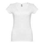 T-shirts de algodão cintadas para mulher decote V 150 g/m2 THC Athens cor branco