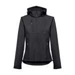 Casacos softshell poliester para mulher com capuz 280 g/m2 THC Zagreb cor preto primeira vista