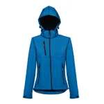 Casacos softshell poliester para mulher com capuz 280 g/m2 THC Zagreb cor ciano quarta vista